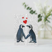 Carte Postale Pingouins Avec Coeurs D'Amour (Debout devant)