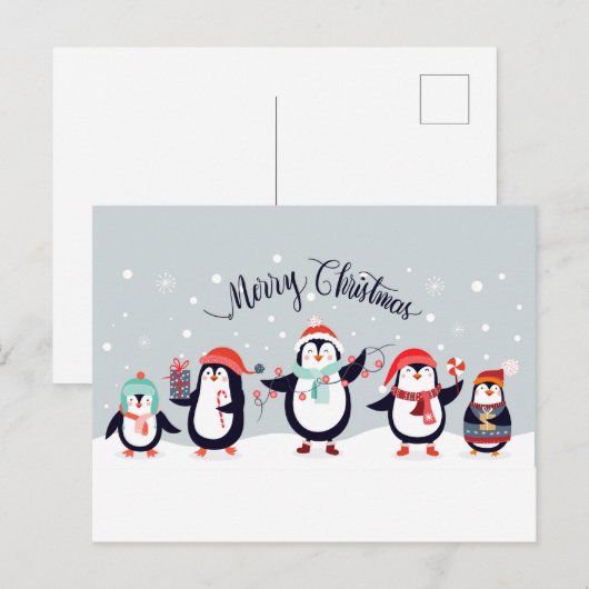 Carte Postale Pingouins de Noël (Devant / Derrière)