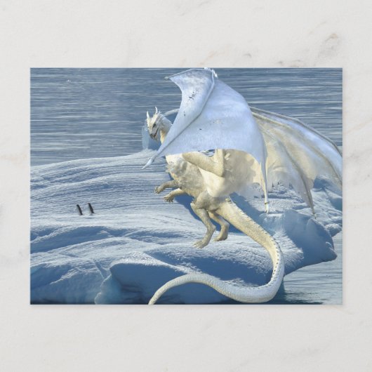 Carte Postale Pingouins d'hiver de dragon blanc de glace (Devant)
