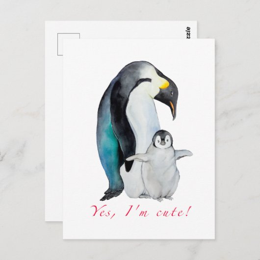 Carte Postale Pingouins empereurs d'aquarelle mignons (Devant / Derrière)