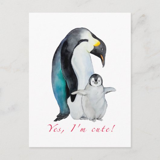 Carte Postale Pingouins empereurs d'aquarelle mignons (Devant)