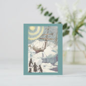 Carte Postale Pingouins et navire coincés dans la glace (Debout devant)