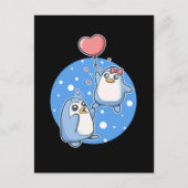 Carte Postale Pingouins mignons Couple Coeur Pingouin Balloon (Devant)