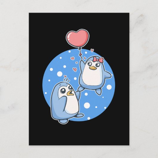 Carte Postale Pingouins mignons Couple Coeur Pingouin Balloon (Devant)