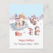 Carte Postale Pingouins mignons Jouer dans des vacances joyeuses (Devant)