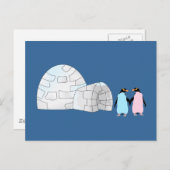 Carte Postale Pingouins roses et bleus à igloo (Devant / Derrière)