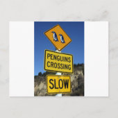 Carte Postale Pingouins traversant le panneau jaune (Devant)