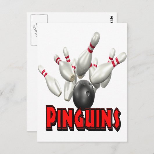 Carte Postale Pinguins Bowling (Devant / Derrière)