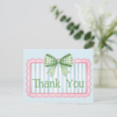 Carte Postale Pink and Blue Frame Green Gingham Bow Thank You (Debout devant)