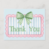Carte Postale Pink and Blue Frame Green Gingham Bow Thank You (Devant)
