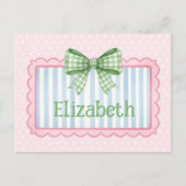 Carte Postale Pink and Blue Frame With Green Gingham Bow (Devant)
