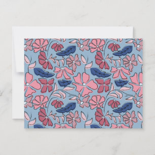 Carte Postale Pink and Blue Hand Drake Floral Block Print