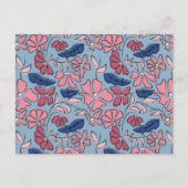 Carte Postale Pink and Blue Hand Drake Floral Block Print (Devant)