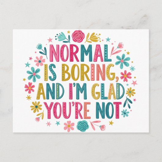 Carte Postale Pink and Teal Floral Wreath Quote (Devant)