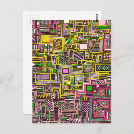 Carte Postale Pink and Yellow Geometric shapes pop art punk (Devant / Derrière)