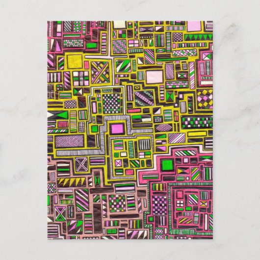 Carte Postale Pink and Yellow Geometric shapes pop art punk (Devant)