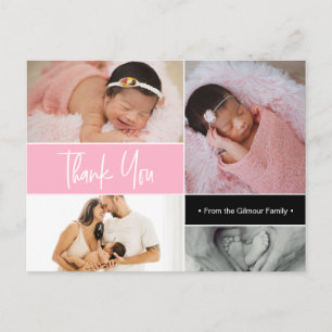 Carte Postale Pink Baby Girl Photo collage Birth Intro Merci
