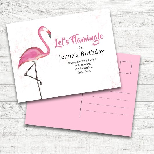 Carte Postale Pink Birthday Party Cute Flamingo Custom