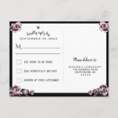 Carte Postale Pink & Black Gothic Roses & Skeleton RSVP (Dos)