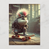 Carte Postale Pink Blue Hair Punk Rock Skateboard Hamster (Devant)
