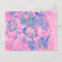 Pink Blue Mandala aquarelle motif floral