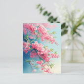 Carte Postale Pink Cherry Blossom Branches in Blue Sky (Debout devant)