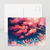 Carte Postale Pink Cherry Blossom Tree at Night Starry Sky (Devant / Derrière)