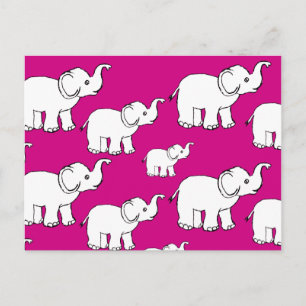 Carte Postale Pink Cute Animal Pattern Cartoon Elephant Pattern