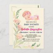 Carte Postale Pink Cute Baby Girl tulip fleurs baby shower enfan (Devant / Derrière)