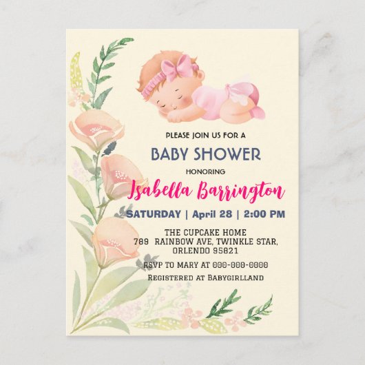 Carte Postale Pink Cute Baby Girl tulip fleurs baby shower enfan (Devant)