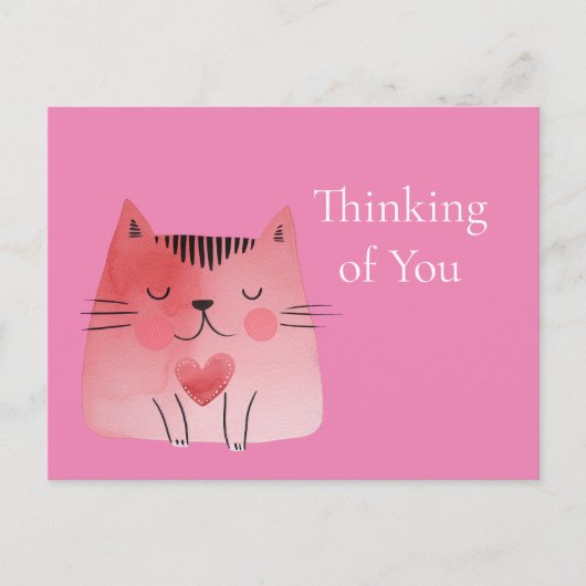 Carte Postale Pink Cute Chat Penser à vous (Devant)