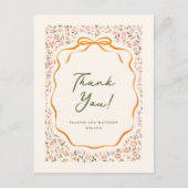 Carte Postale Pink Dainty Flowers and Orange Bow Thank You (Devant)