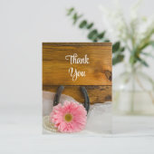 Carte Postale Pink Daisy et Horseshoe Merci Mariage occidental (Debout devant)