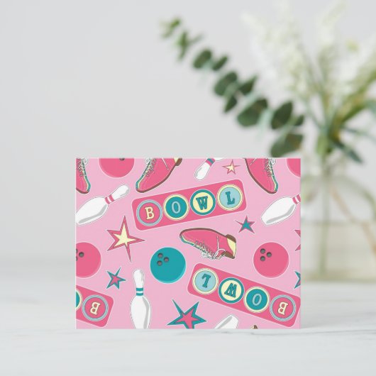 Carte Postale Pink d'impression de Bowling rétro (Debout devant)