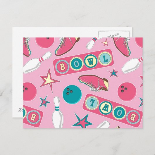 Carte Postale Pink d'impression de Bowling rétro (Devant / Derrière)