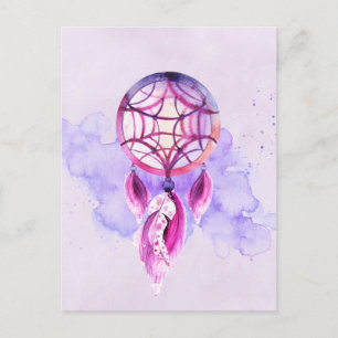 Carte Postale Pink Dreamcatcher On Purple Watercolor