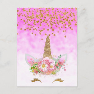 Carte Postale Pink Fantasy and Golden Stars Unicorn