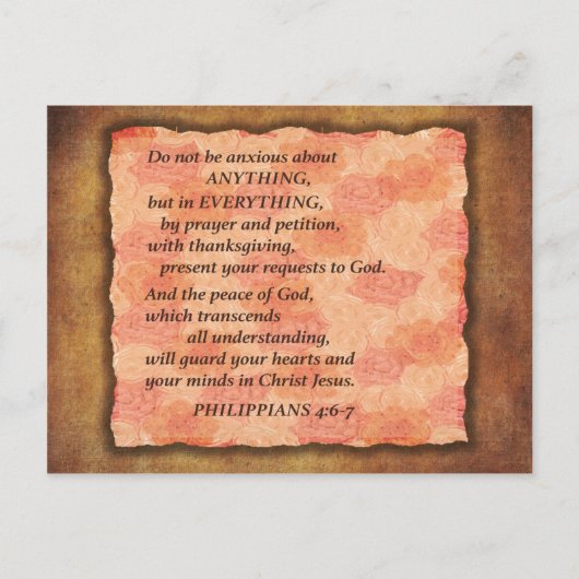 Carte postale Pink Floral Anxiété Bible Verse (Devant)