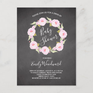 Carte Postale Pink Floral Chalkboard Drive-By Girl Baby shower