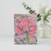 Carte Postale Pink Flower Mixed Media Collage (Debout devant)