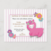 Carte Postale Pink Fluffy Llama Stripe premier anniversaire Invi (Devant)