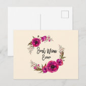 Carte Postale Pink Fuchsia Populaire Wreath Meilleur Maman Jamai (Devant / Derrière)