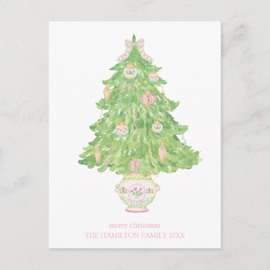 Carte Postale Pink & Green Coquette Bow Preppy Noël (Devant)