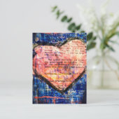 Carte Postale Pink Heart On Blue Mixed Media Collage (Debout devant)