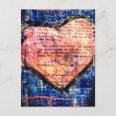 Carte Postale Pink Heart On Blue Mixed Media Collage (Devant)