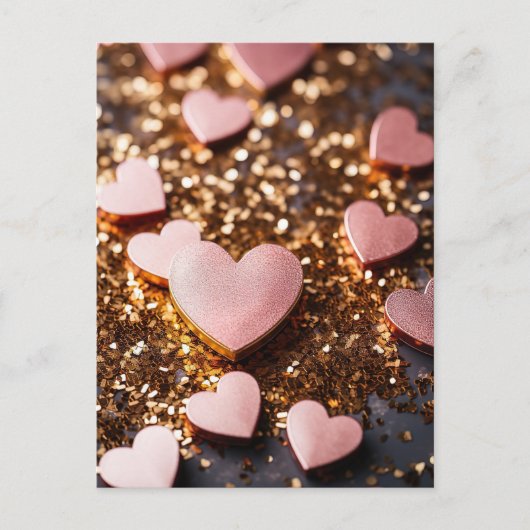 Carte Postale pink hearts on golglitter ground for valentin (Devant)