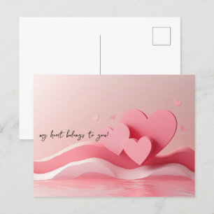 Carte Postale Pink Hearts Papercut Saint-Valentin
