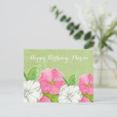 Carte Postale Pink Hollyhocks Aquarelle Fleurs heureux anniversa (Debout devant)
