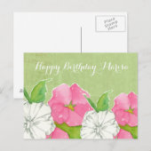 Carte Postale Pink Hollyhocks Aquarelle Fleurs heureux anniversa (Devant / Derrière)