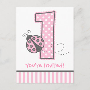Carte Postale Pink Ladybug 1er Invitation anniversaire